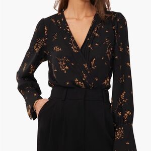 Floral Black Wrap Top